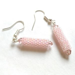 Pink delica and Swarovski earrings